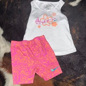 Nike White Tank Top with Pink & Orange Floral Shorts Set